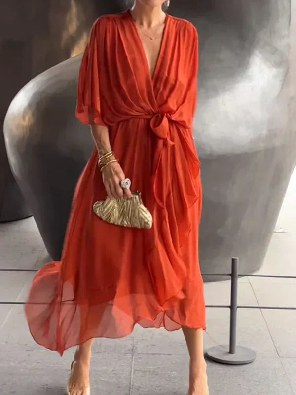 Lyra | Whisper-Soft V-Neck Silk Dress - TARHUS