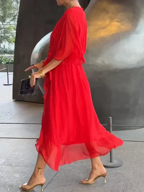Lyra | Whisper-Soft V-Neck Silk Dress - TARHUS
