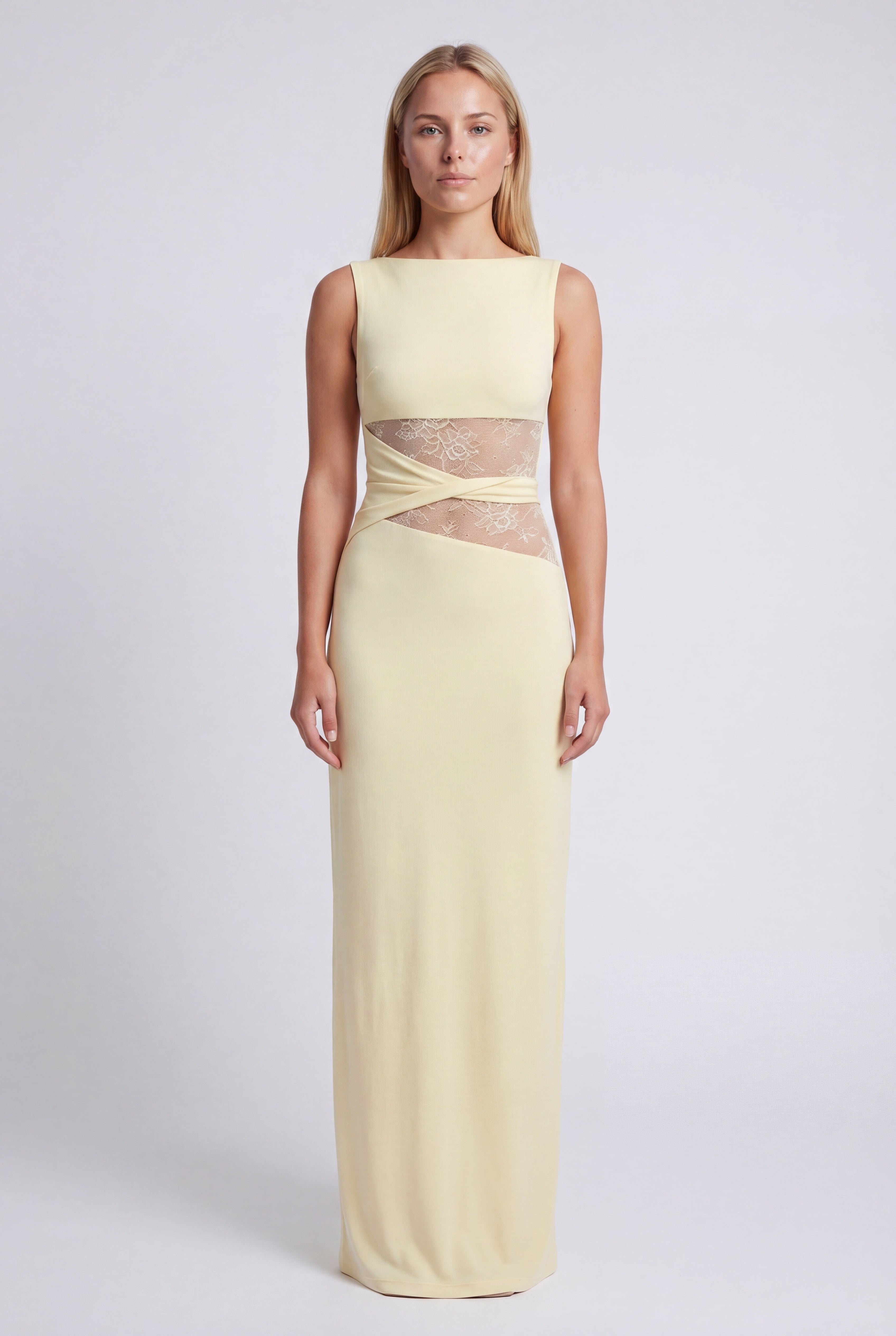 Women's Sleeveless Lace Mesh Waist Bodycon Maxi Dress TARHUS  Maxi Dress