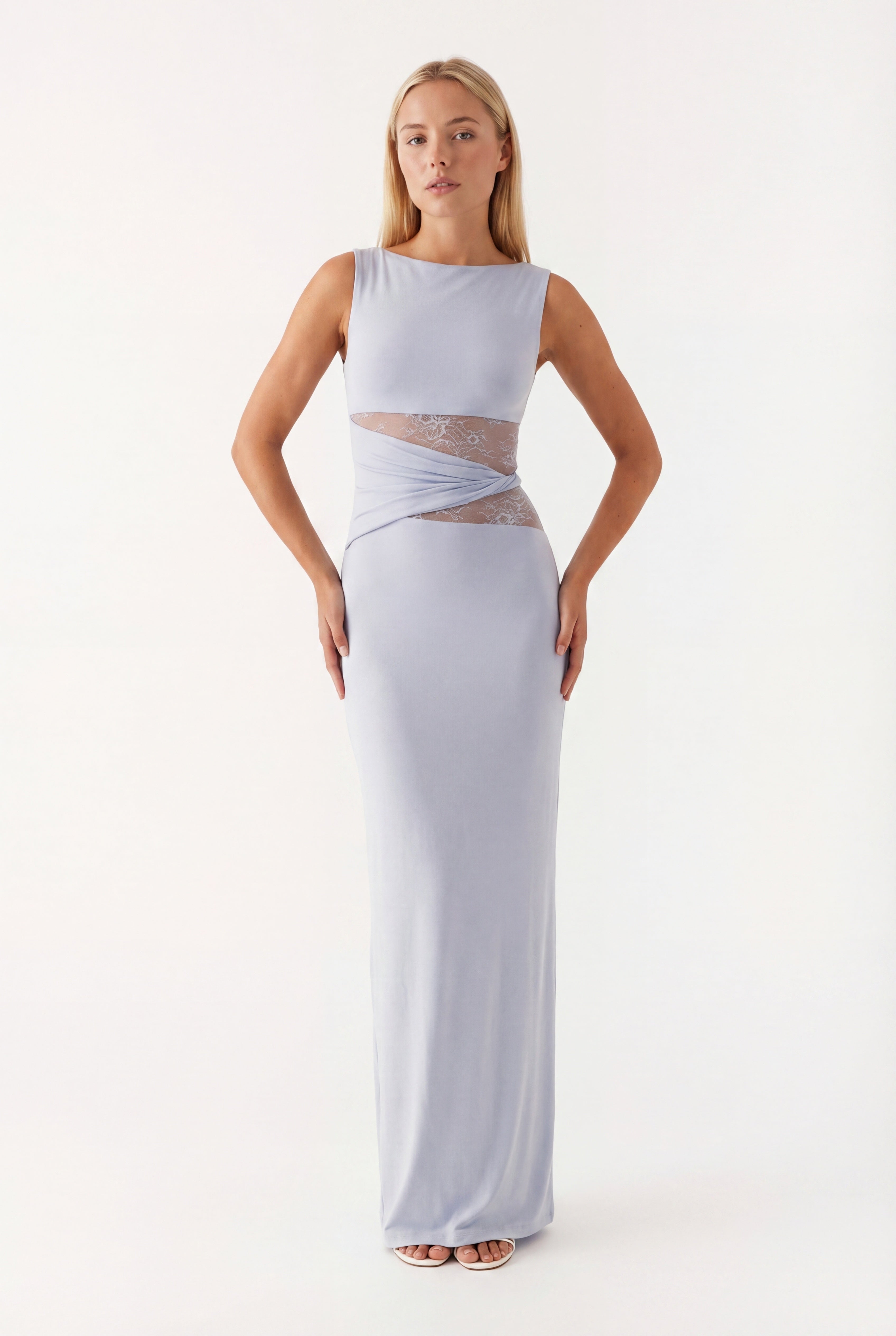 Women's Sleeveless Lace Mesh Waist Bodycon Maxi Dress TARHUS  Maxi Dress
