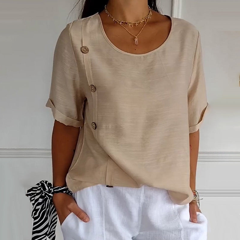 Women's Crew Neck Side Button Blouse - TARHUS