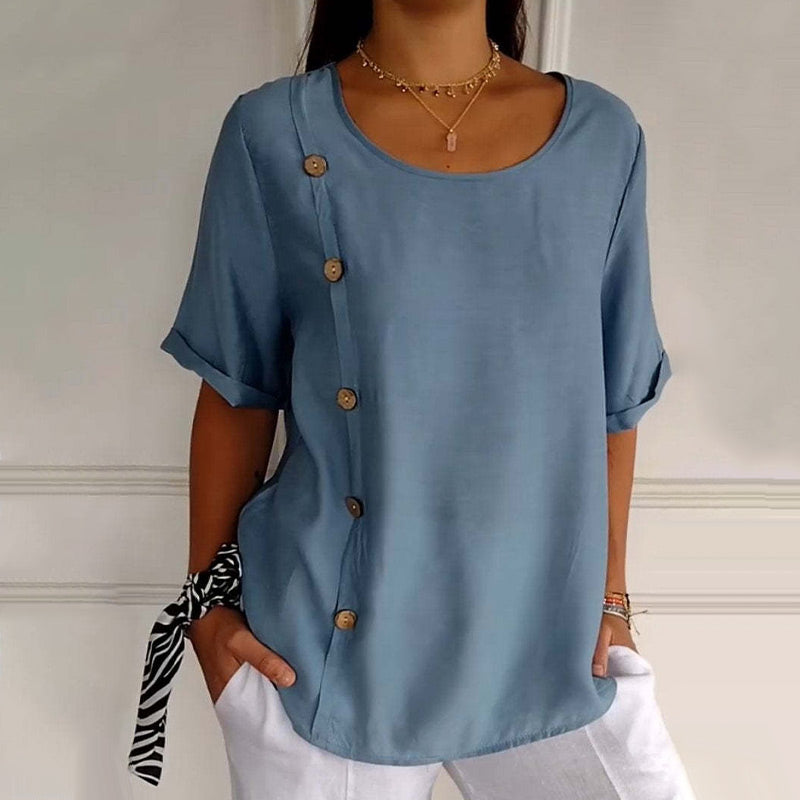 Women's Crew Neck Side Button Blouse - TARHUS