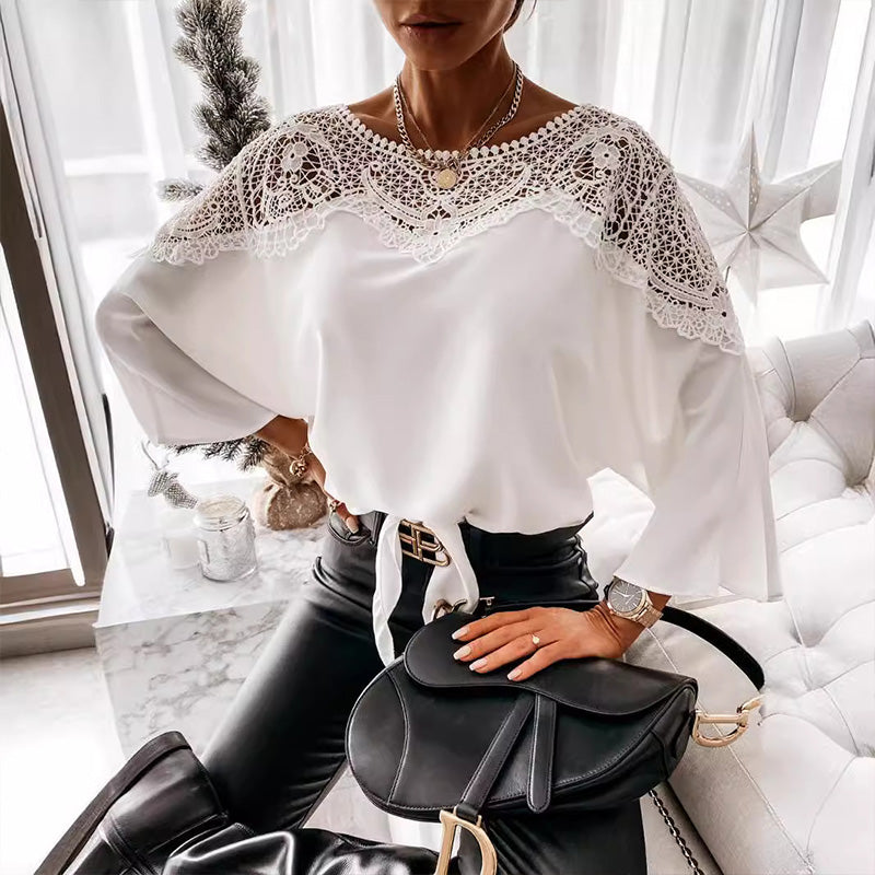 Women's Autumn 3/4 Sleeves Sexy Lace Sewn Elegant Vintage Style Blouse. - TARHUS
