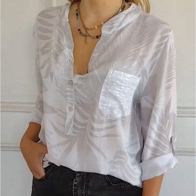 Women's Fashion V-Neck Printed Top - TARHUS