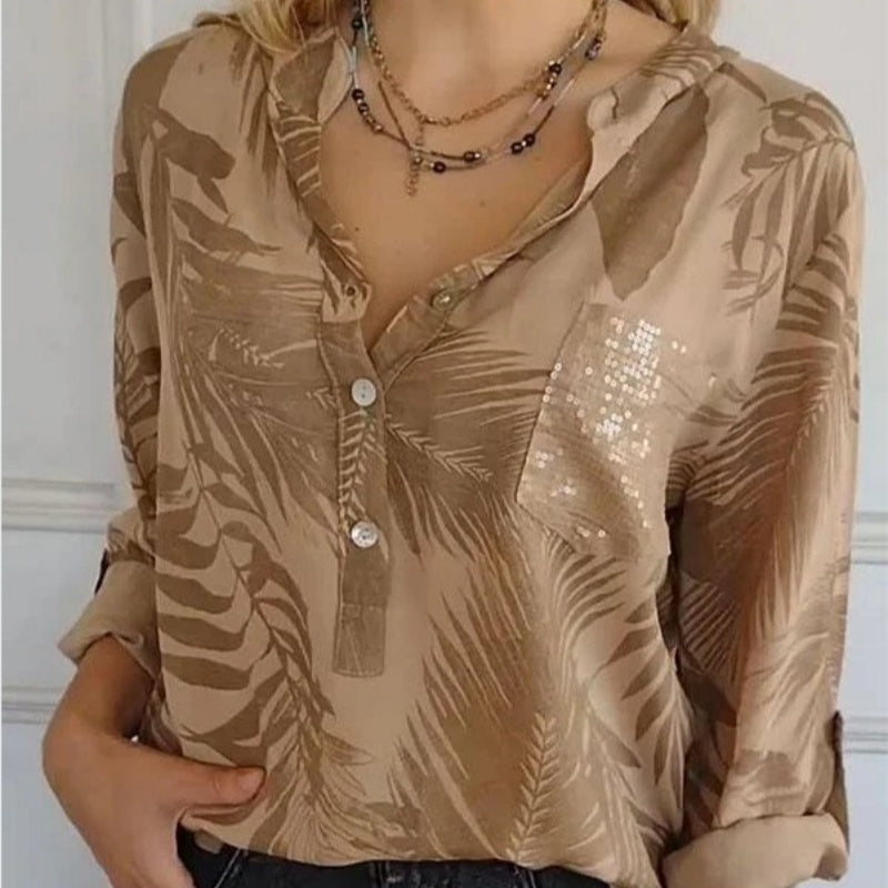 Women's Fashion V-Neck Printed Top - TARHUS