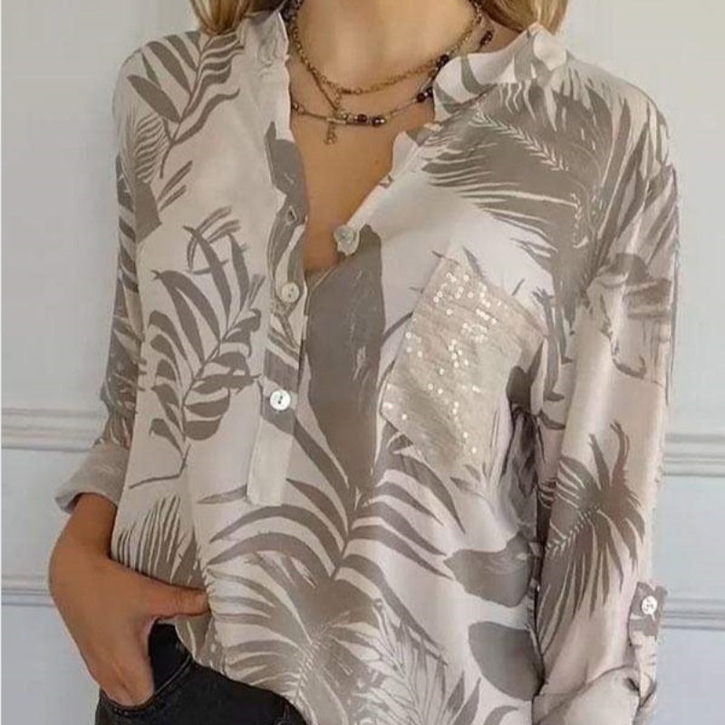 Women's Fashion V-Neck Printed Top - TARHUS