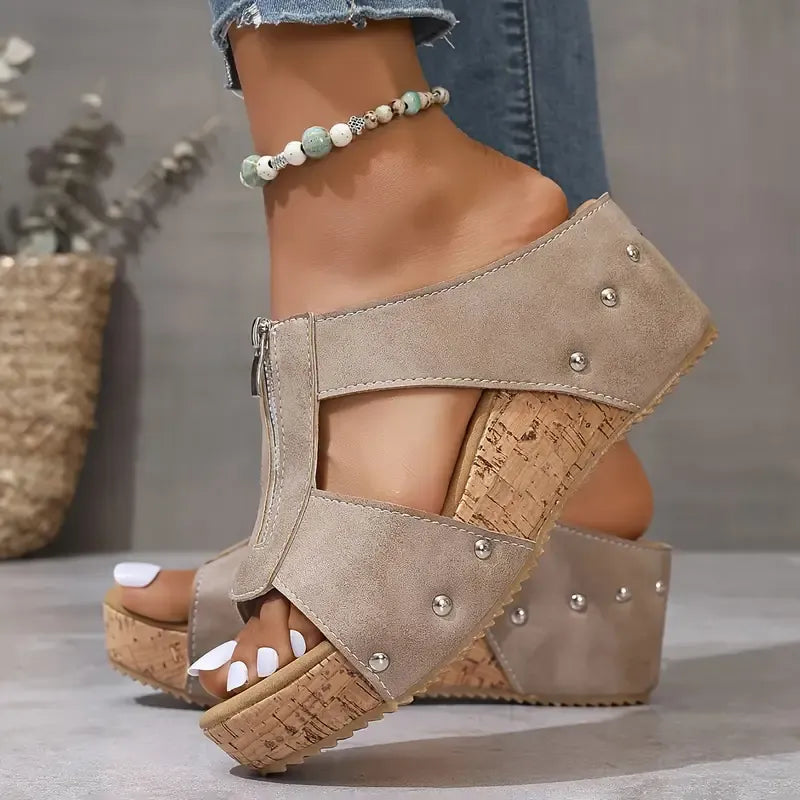 Women's Fashion Rivet Wedge Fish Mouth Thick Bottom Sandals - TARHUS