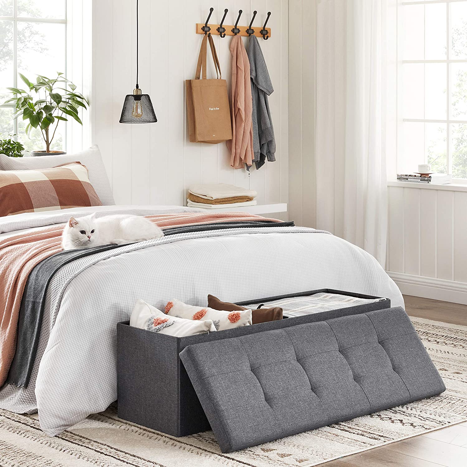 Storage Ottoman Bench Fabric Large - Grey - TARHUS