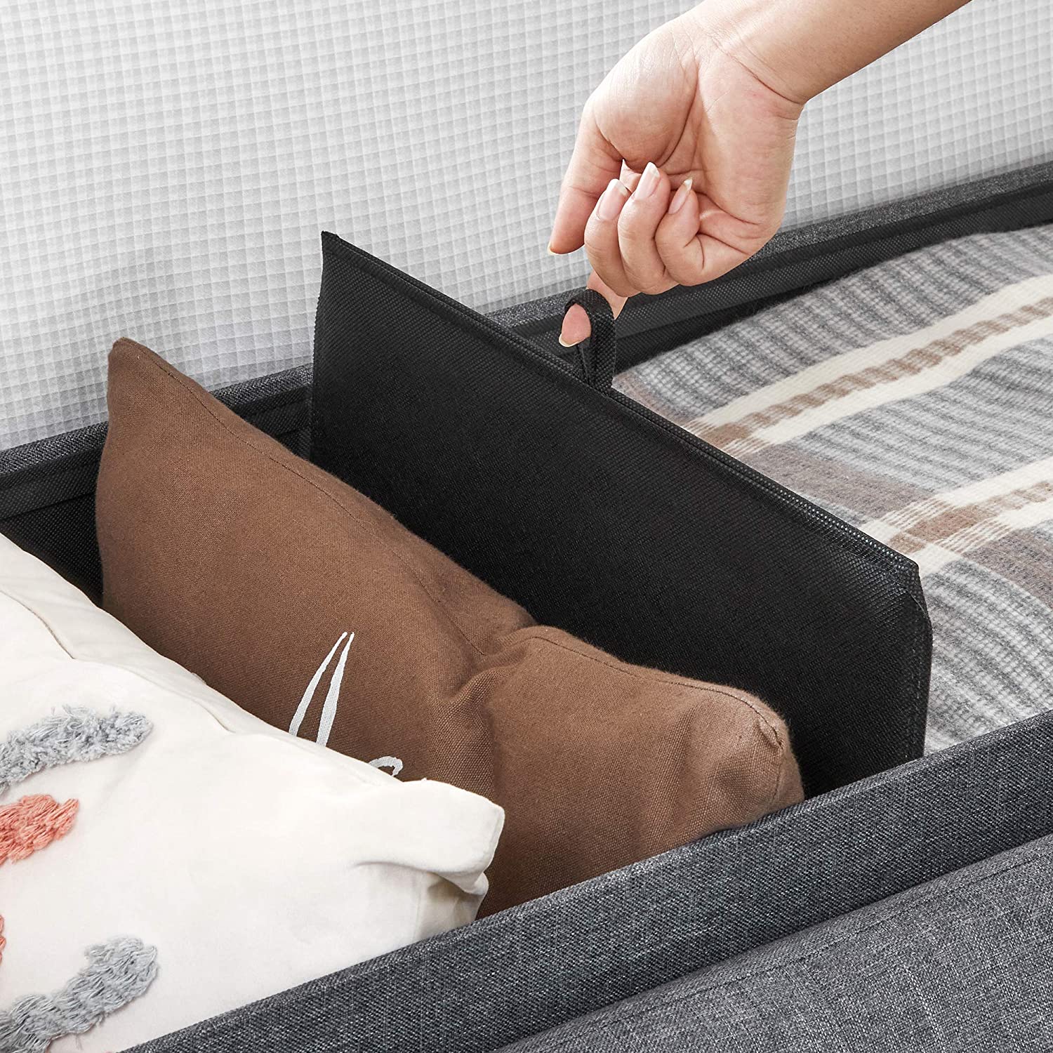 Storage Ottoman Bench Fabric Large - Grey - TARHUS