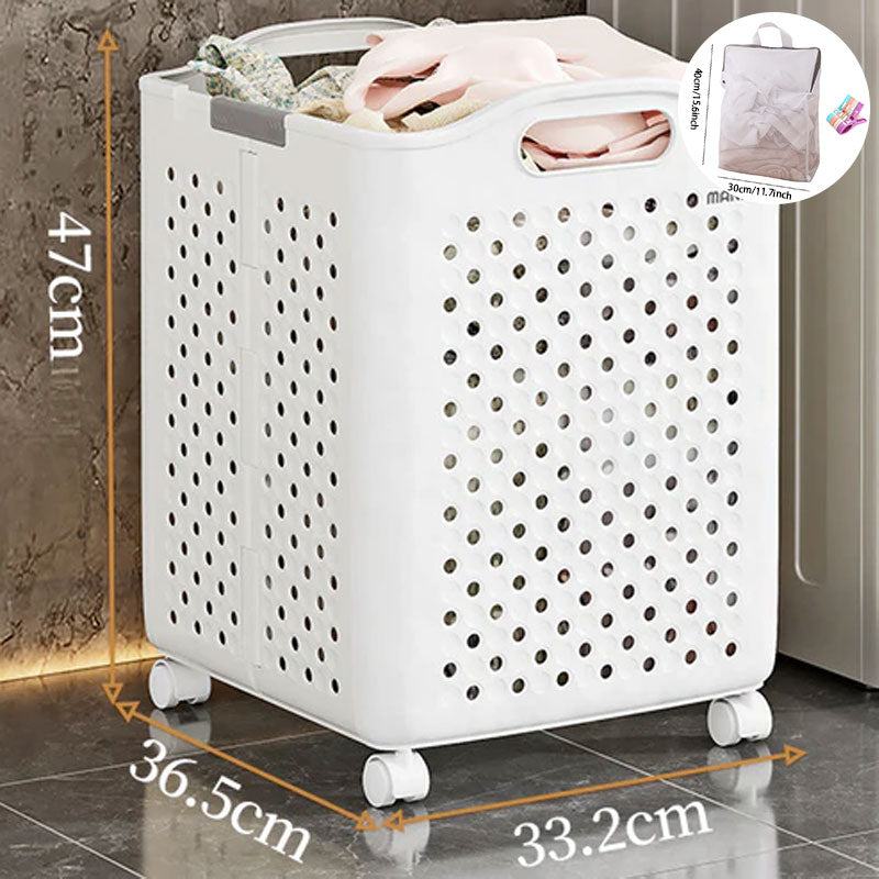 Large Capacity Collapsible Laundry Basket: Breathable Design & Built-In Wheels - TARHUS